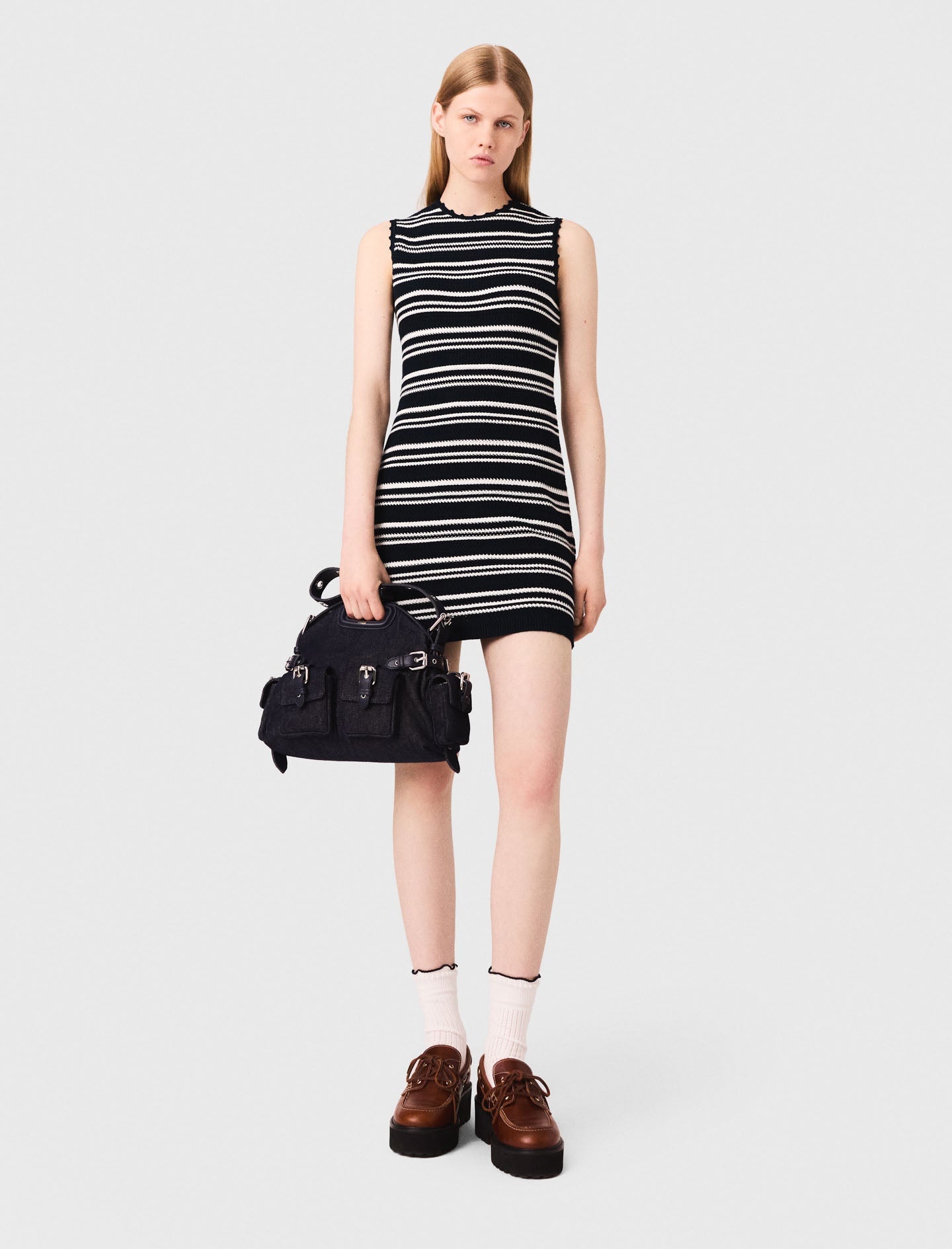 short crochet dress navy white