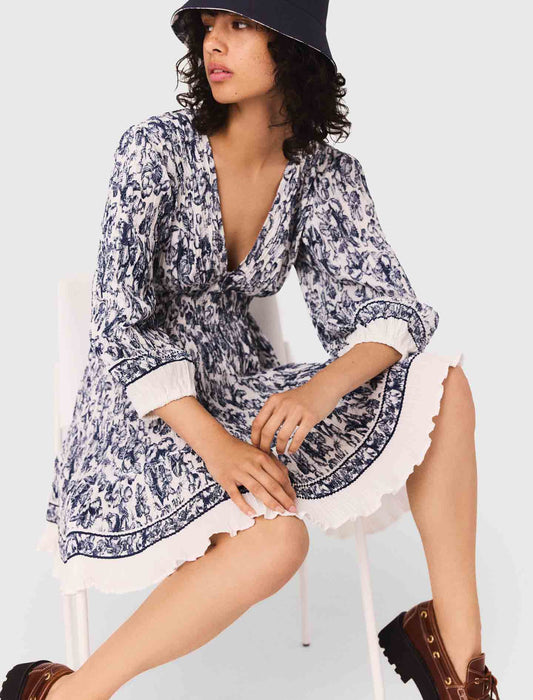 Printed pleated dress