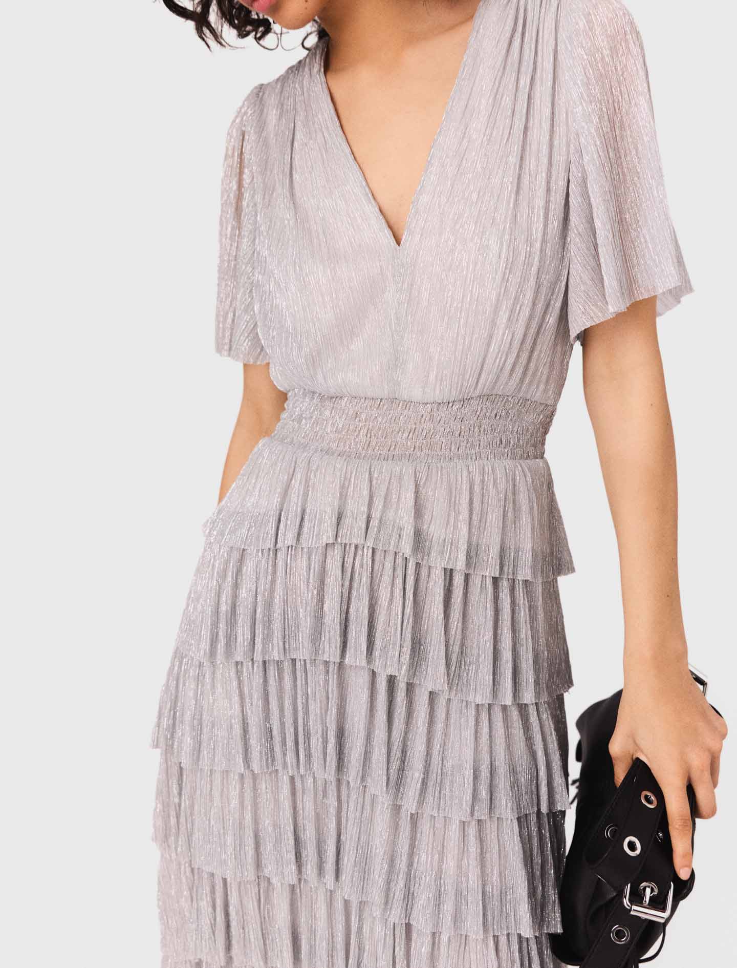 maje metallic ruffled dress Metallic fiber dress with ruffles Green For Women