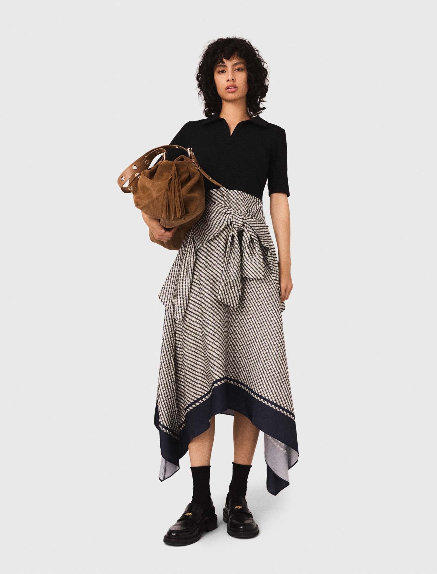 Printed two-tone dress Ecru Print-Tie