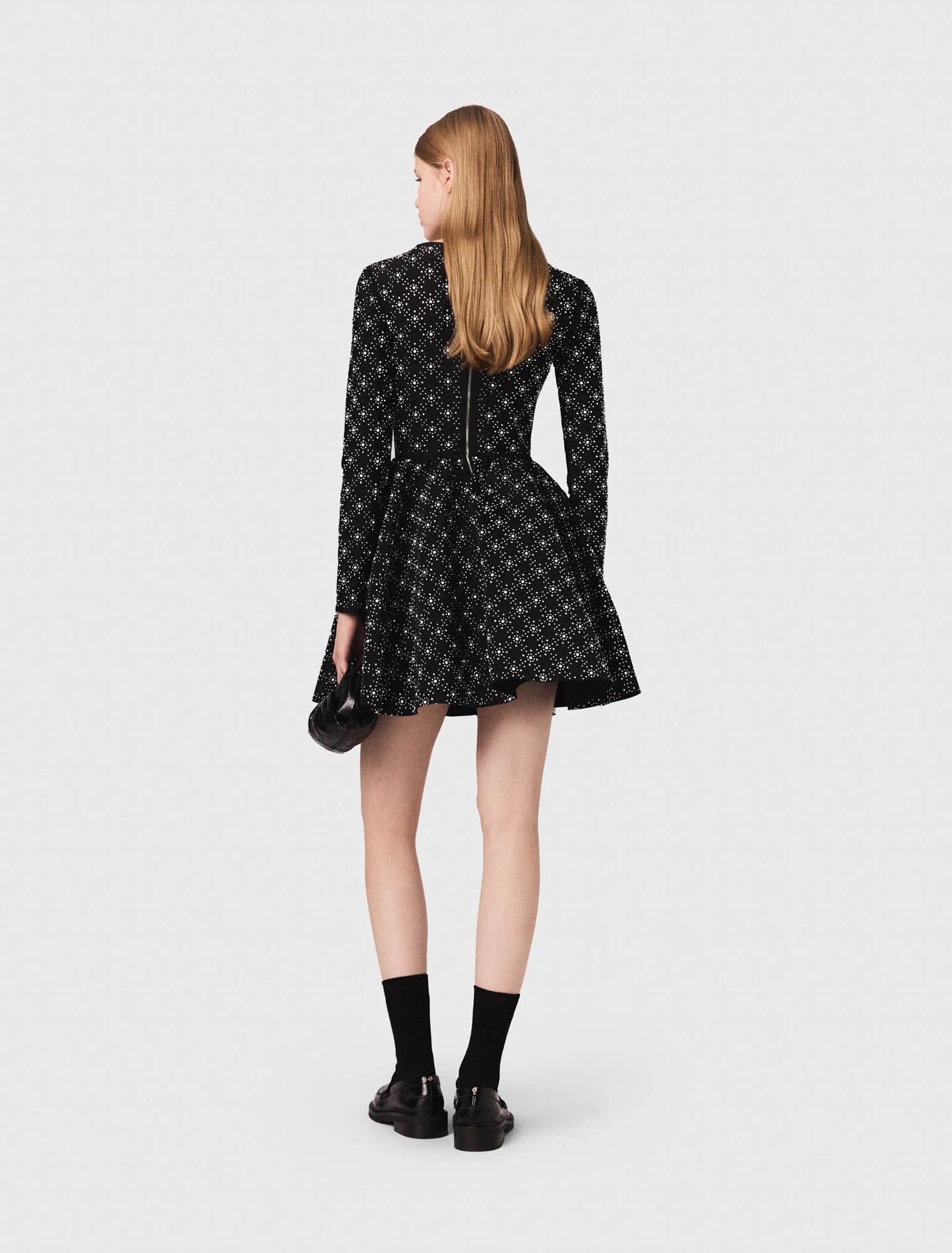 Pearl and rhinestone skater dress Black
