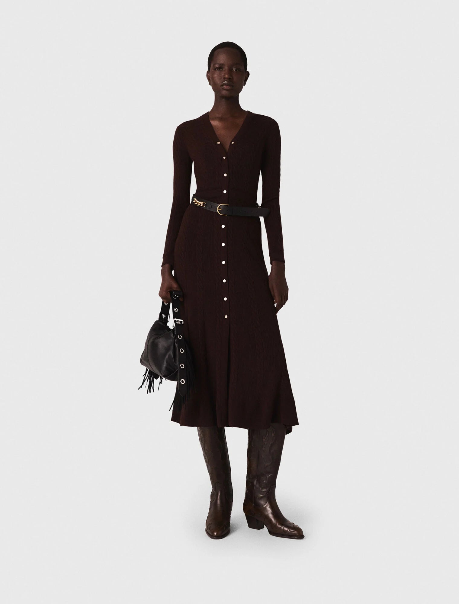 Knit maxi dress with buttons Brown