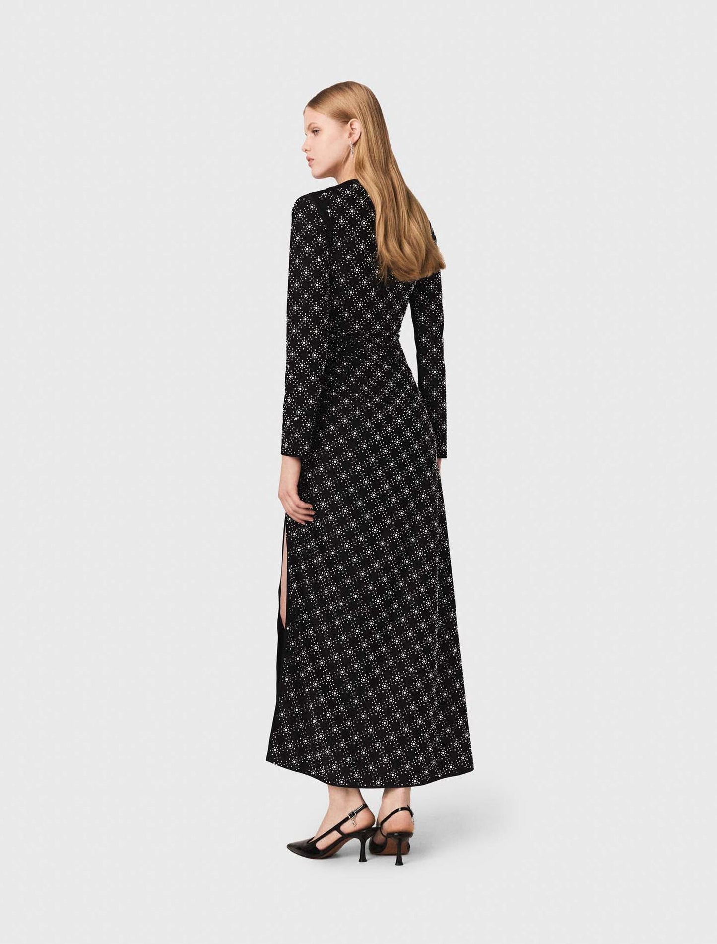 Beaded and rhinestone maxi dress Black