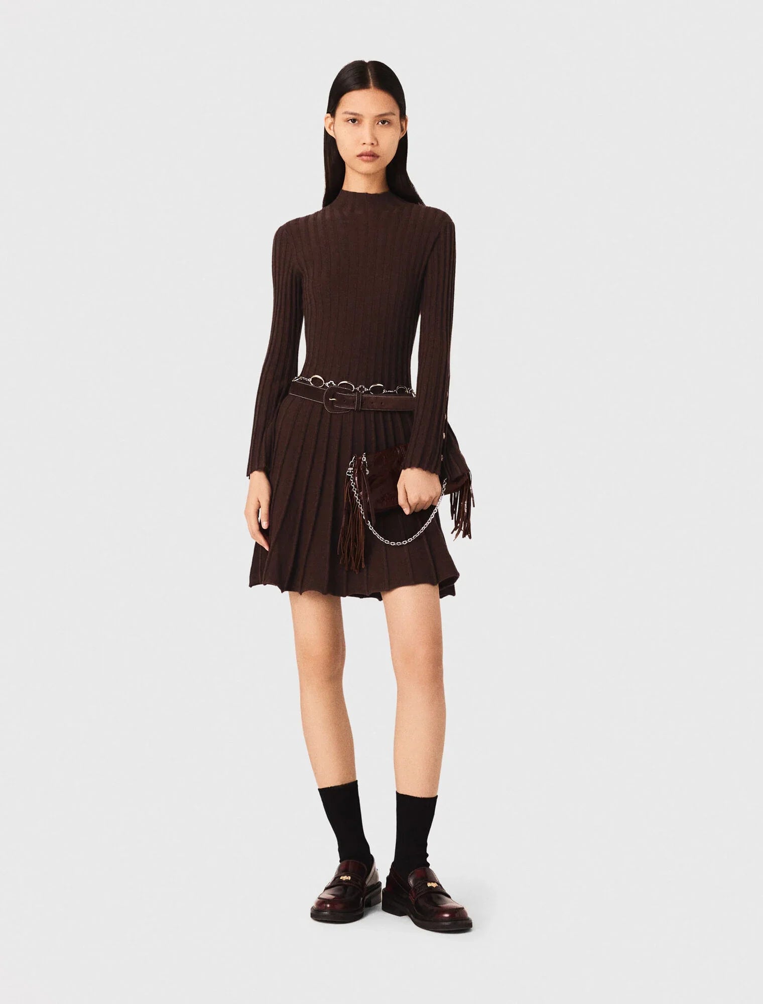 High-neck short skater dress Dark Brown