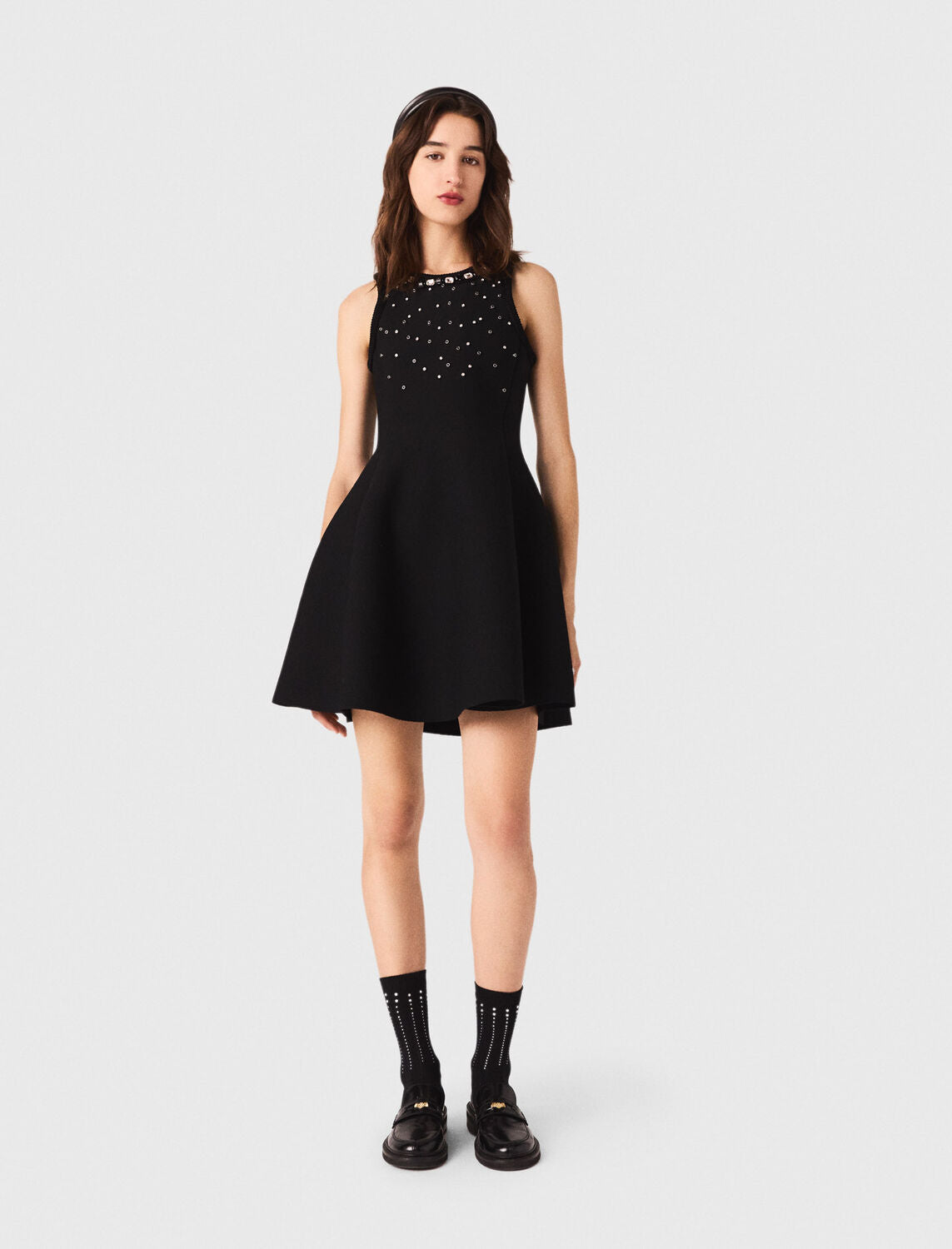 Jewelled skater dress Black