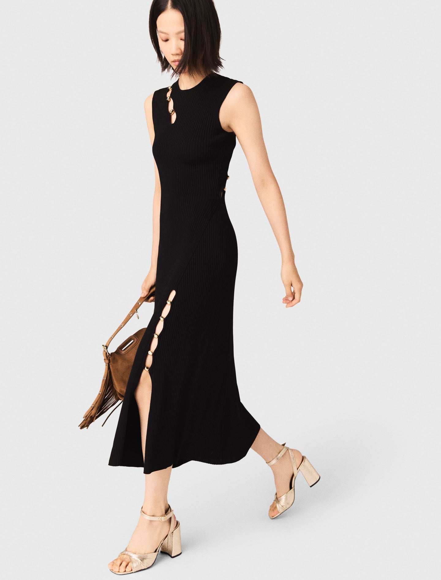 Cutaway Rib Knit Maxi Dress Black