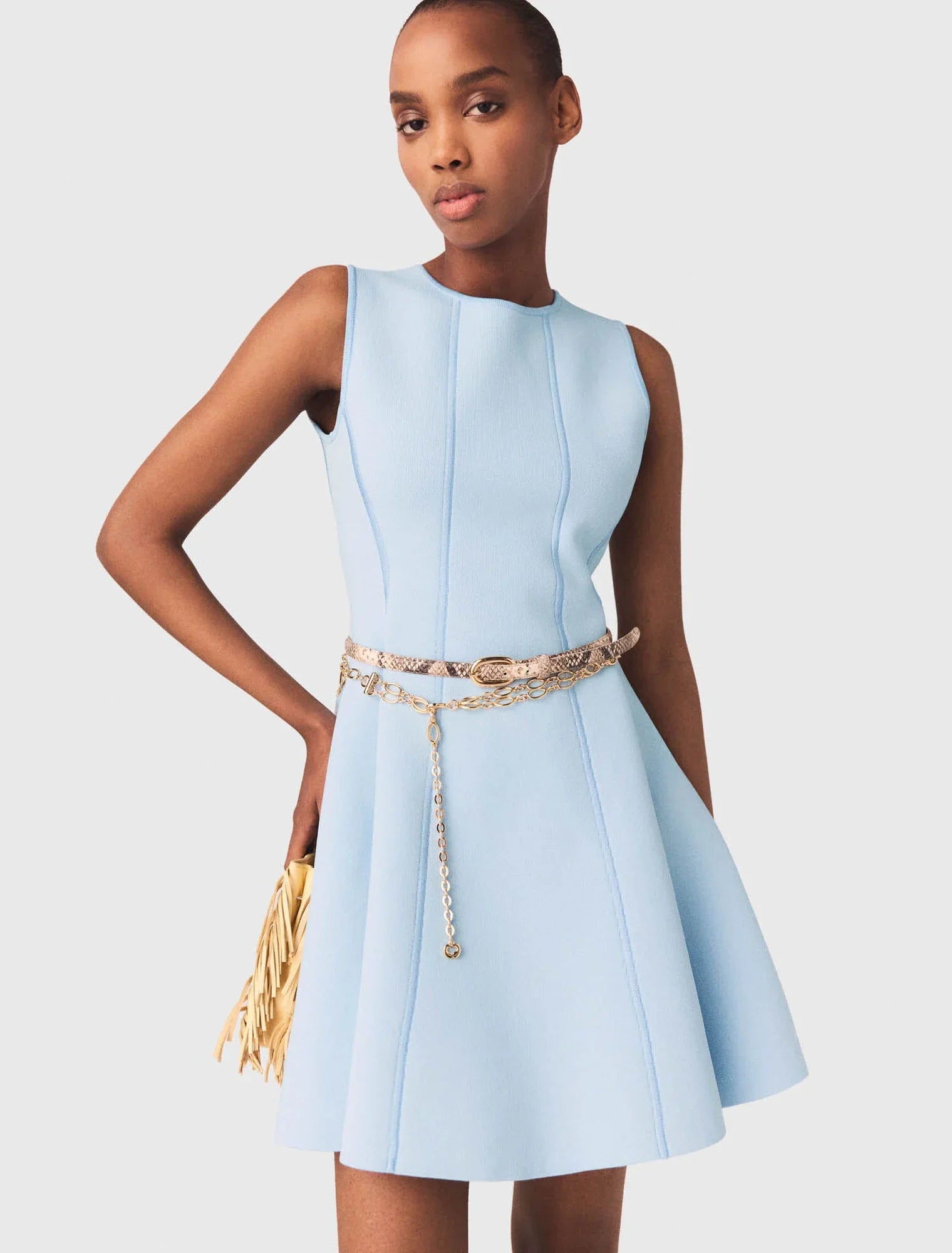 Skater Dress With Jewelled Bows Blue Sky