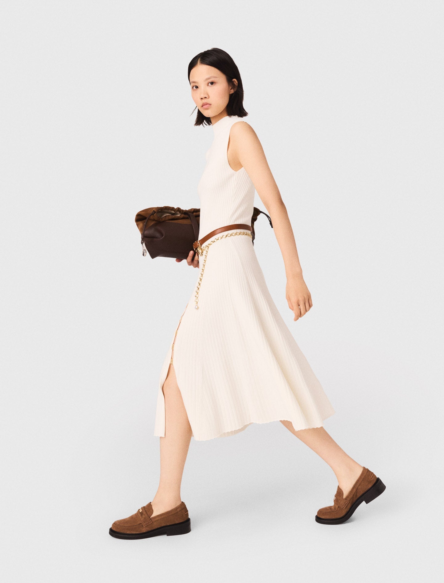 Ribbed Dress With Side Slit Ecru