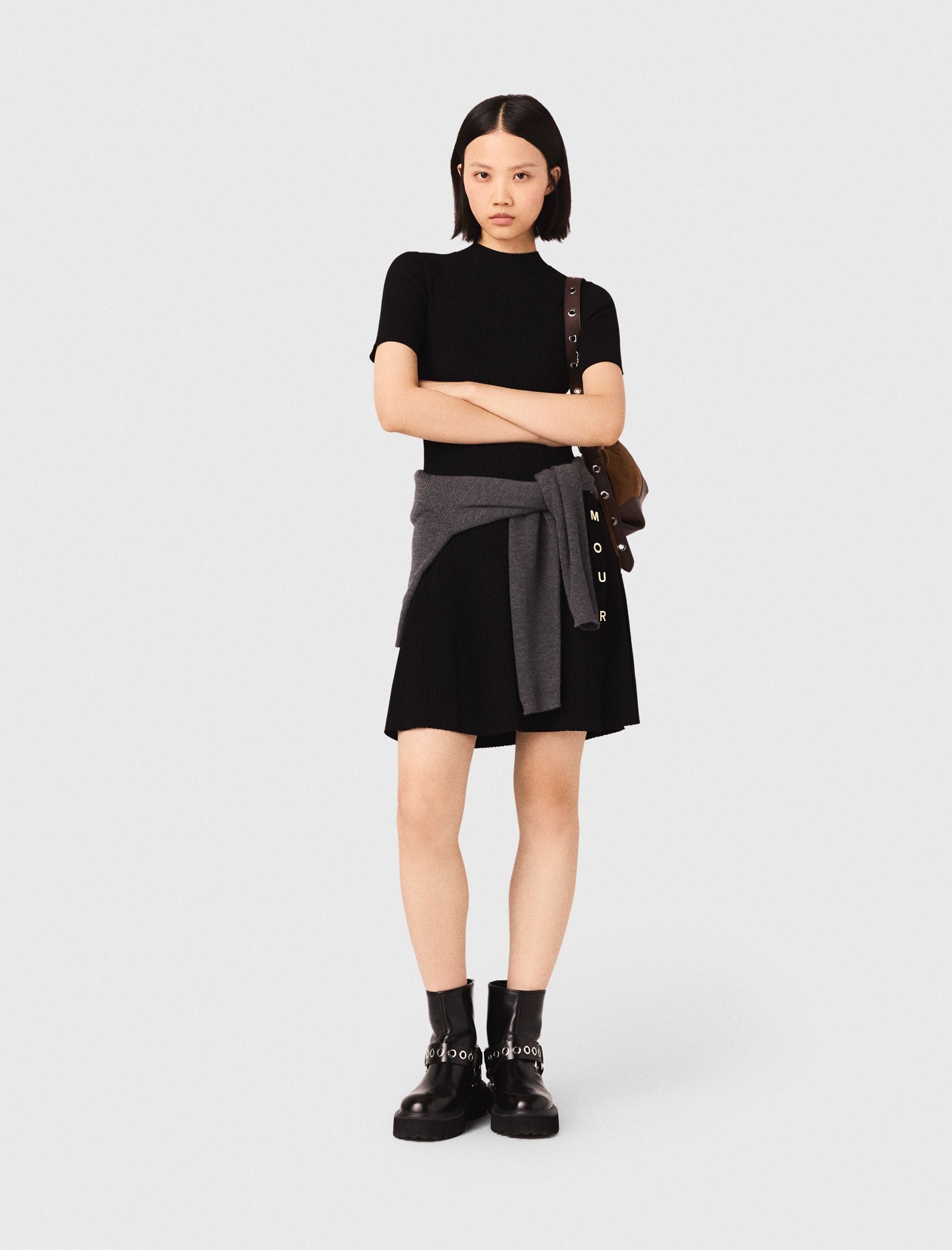 Short Knit Button Dress Black