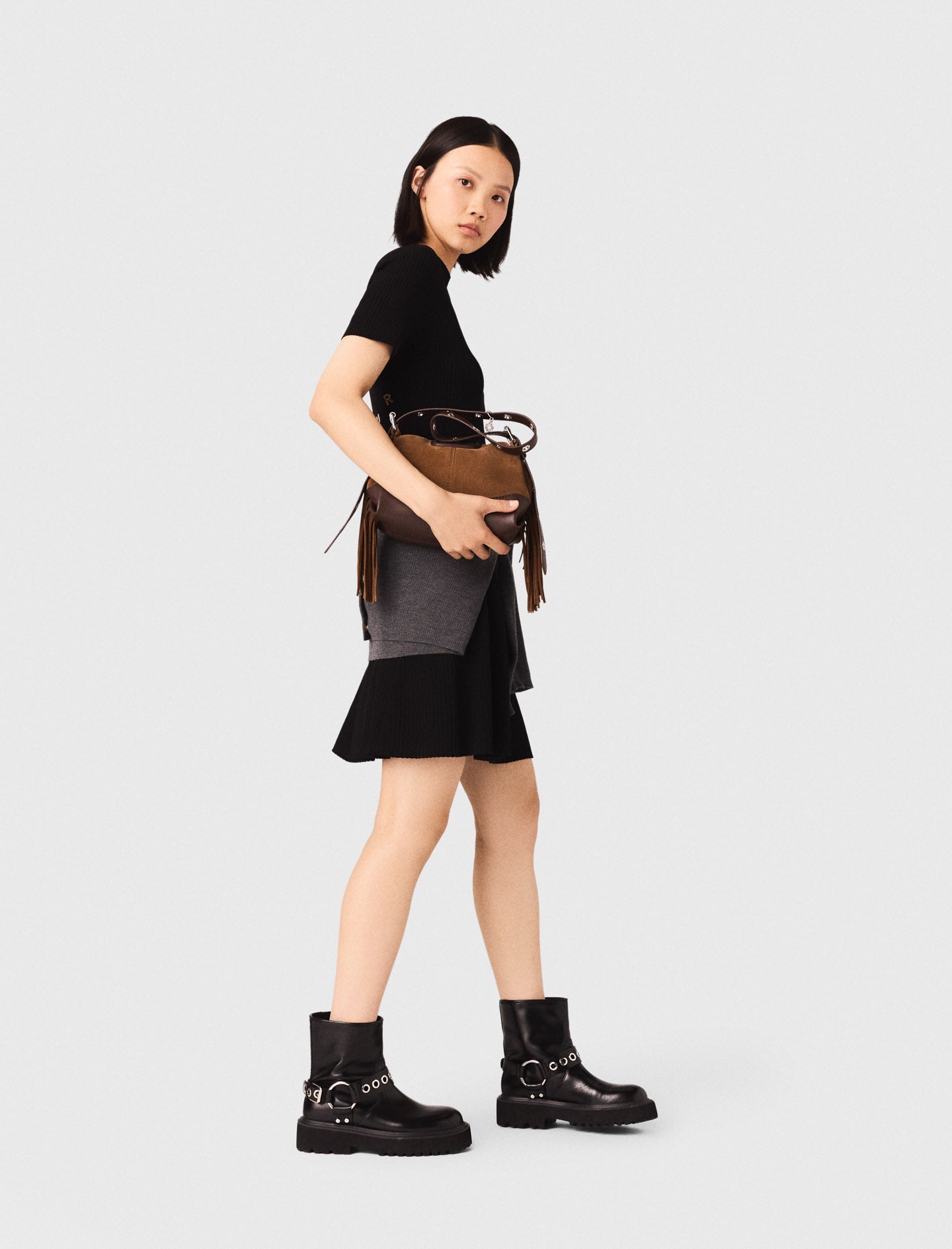 Short Knit Button Dress Black