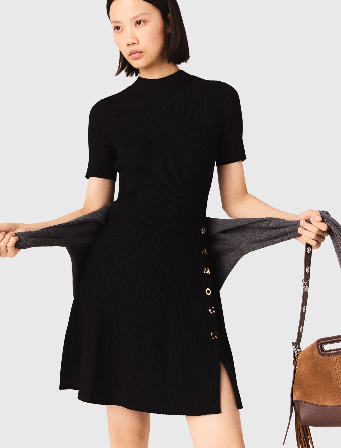 Short Knit Button Dress Black