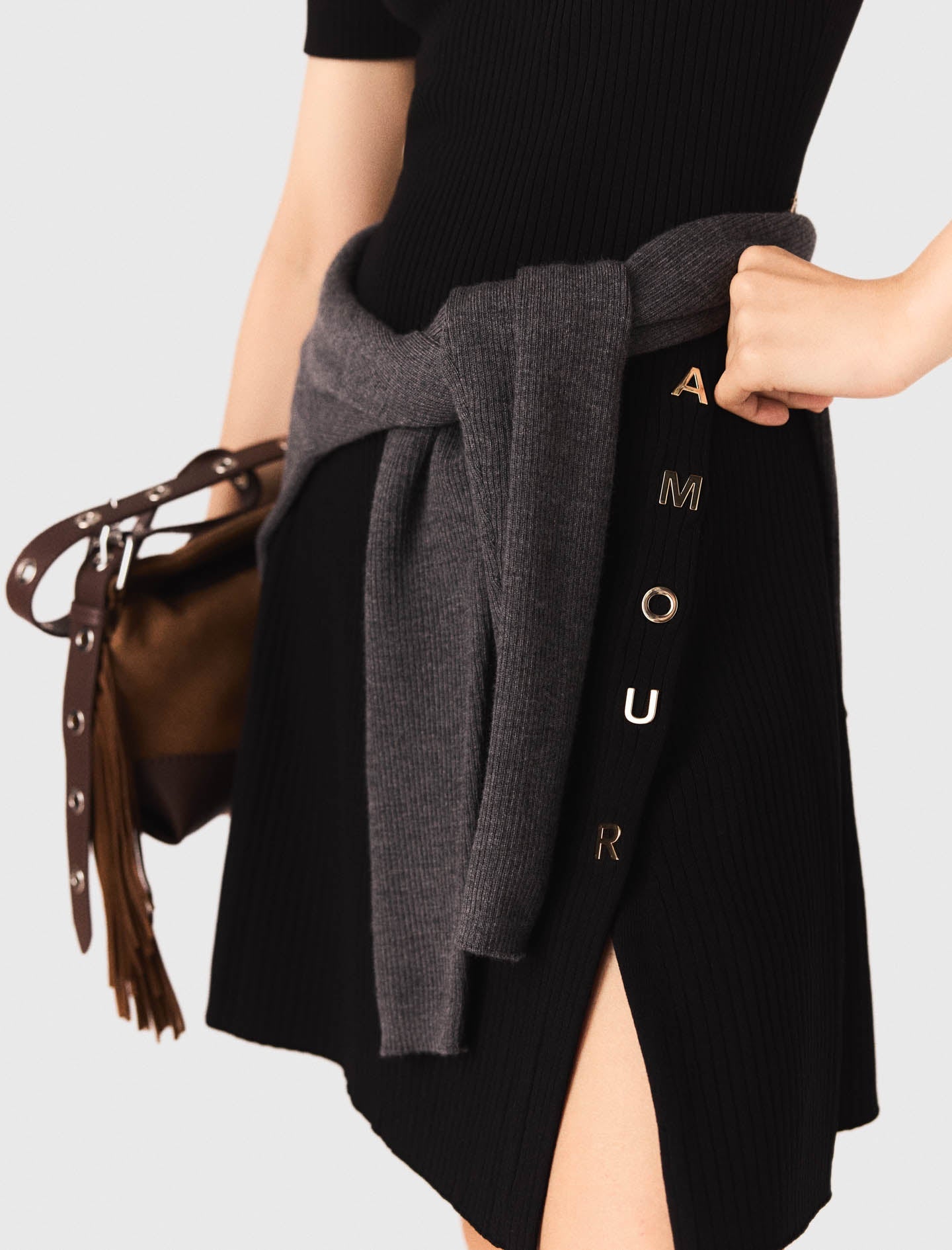 Short Knit Button Dress Black