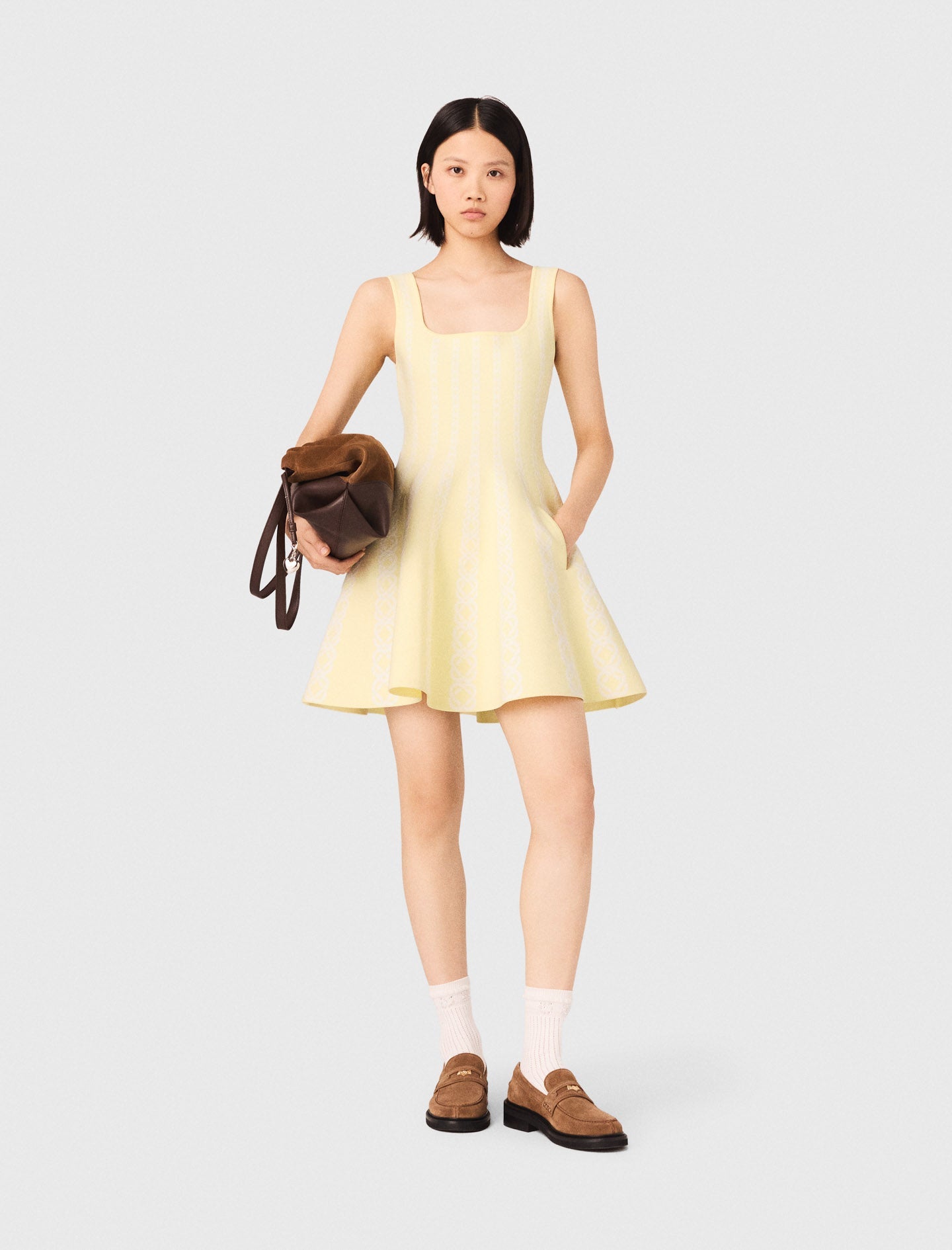 Jacquard Knit Short Dress Pale Yellow