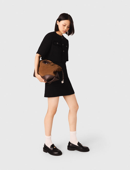 فستان تويد 2 في 1 باللون الأسود