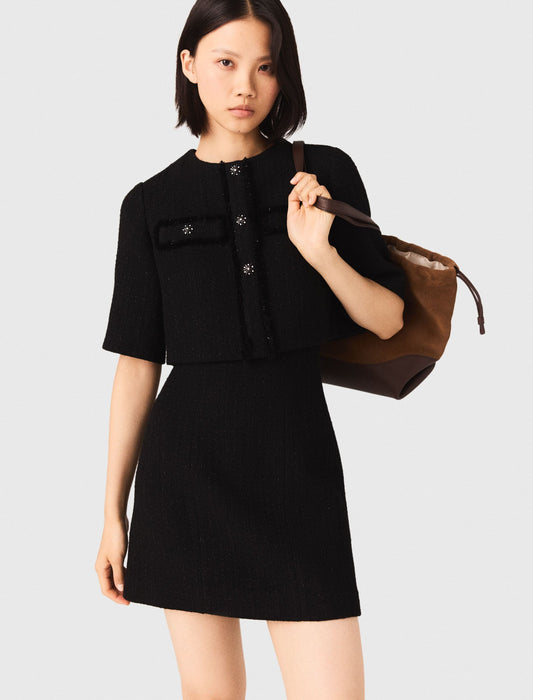 فستان تويد 2 في 1 باللون الأسود