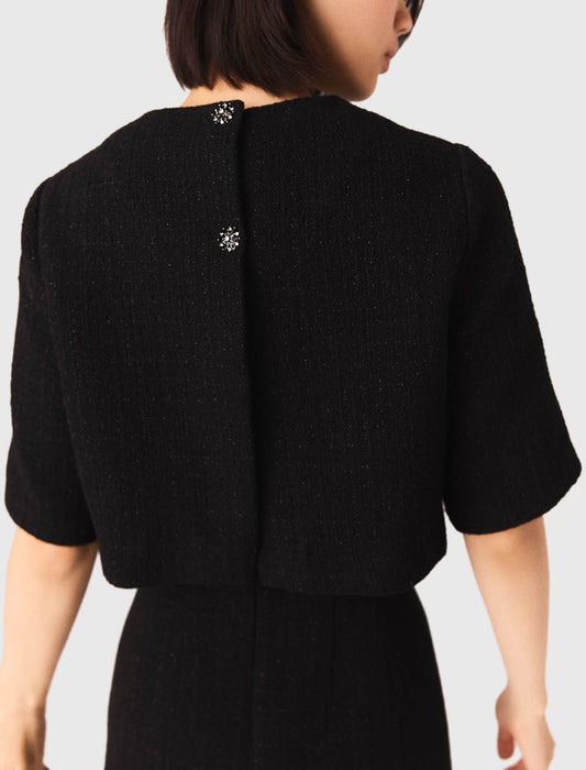 فستان تويد 2 في 1 باللون الأسود