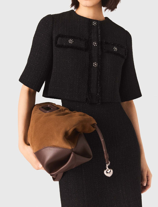 فستان تويد 2 في 1 باللون الأسود