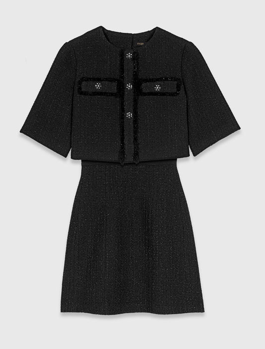 فستان تويد 2 في 1 باللون الأسود