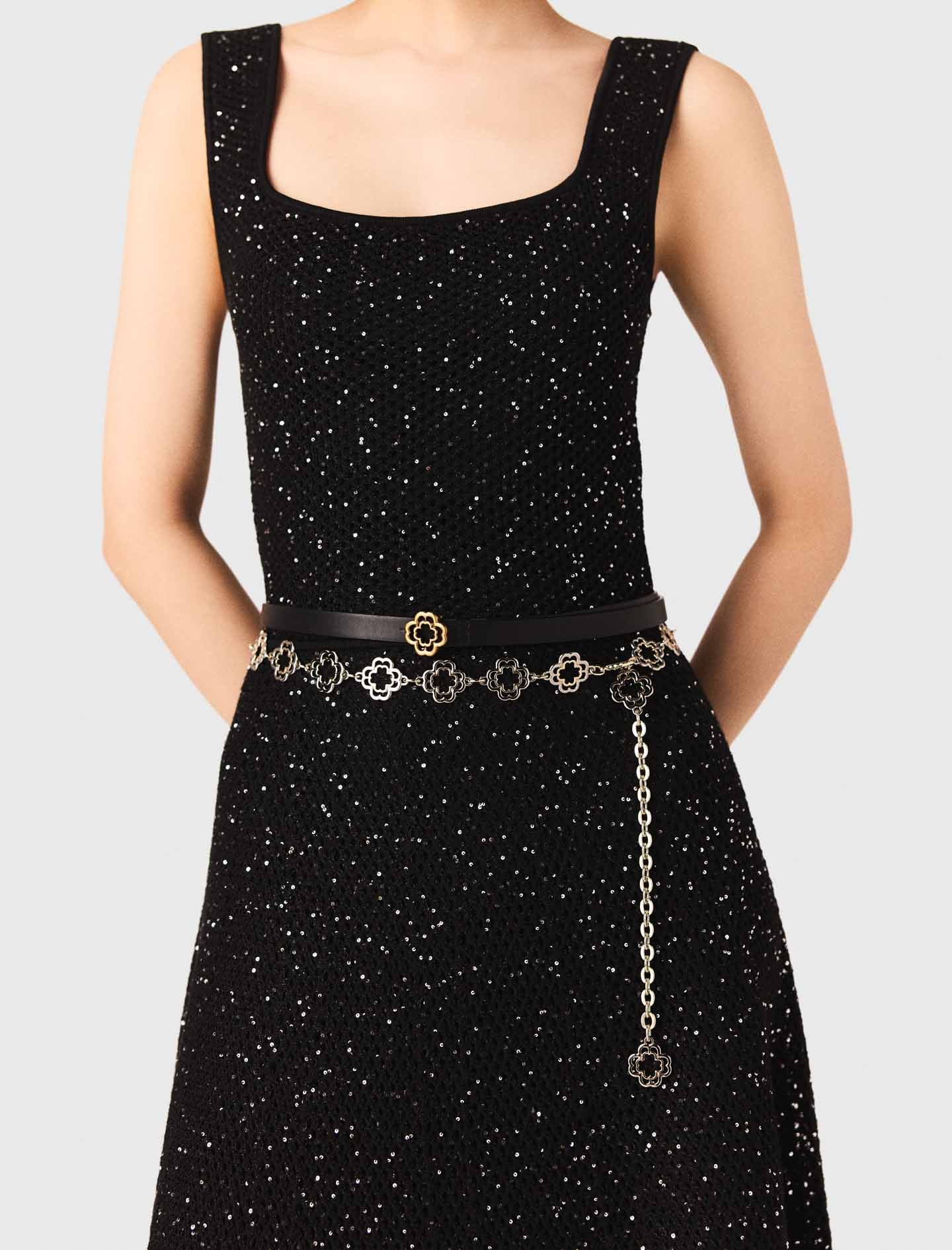 Rhinestone Knit Maxi Dress Black