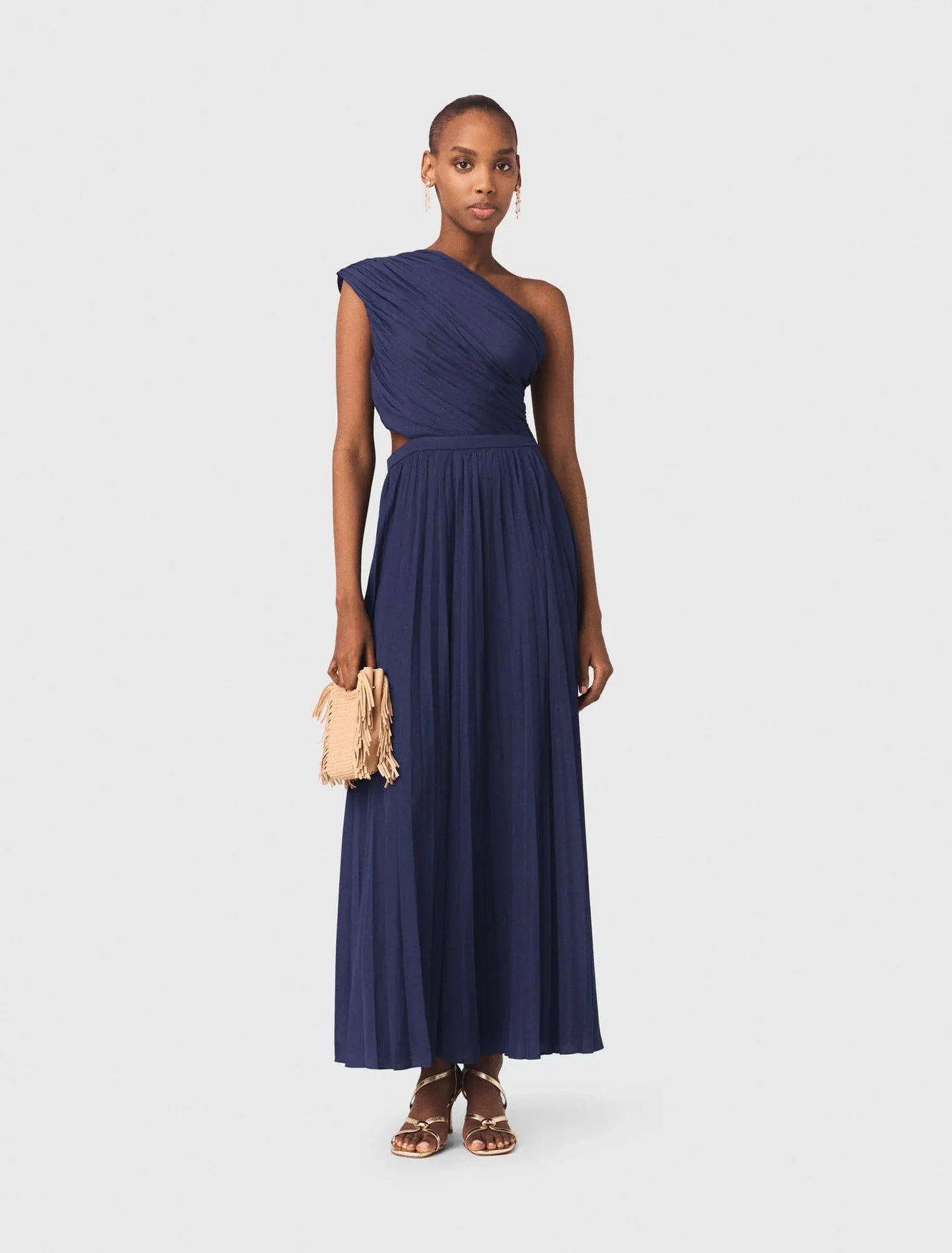 Asymmetrical Pleated Maxi Dress Navy