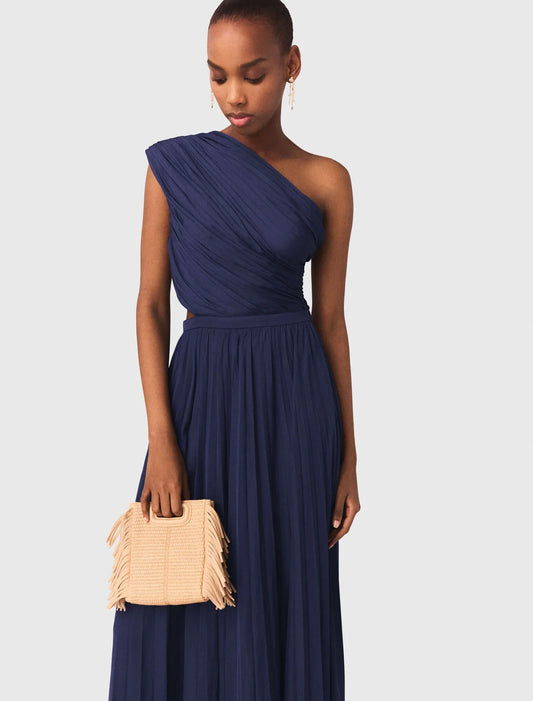 Asymmetrical Pleated Maxi Dress Navy
