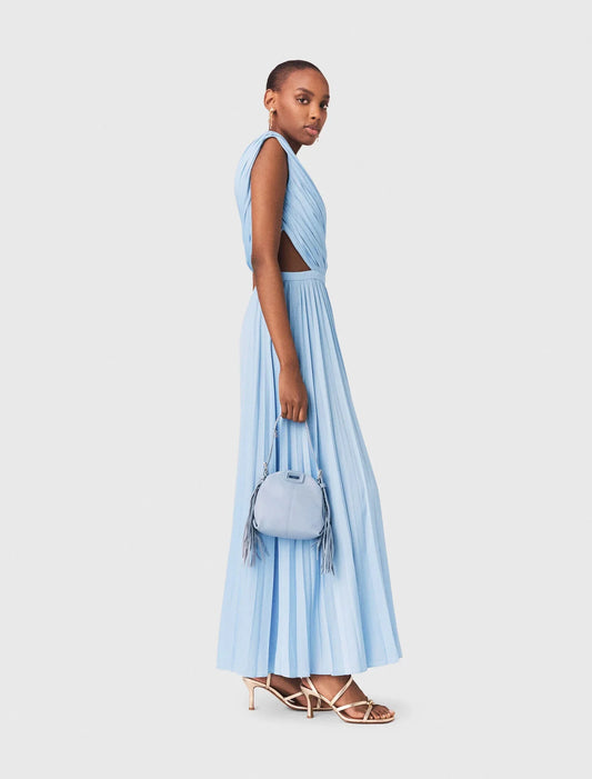 Asymmetrical Pleated Maxi Dress Blue Sky