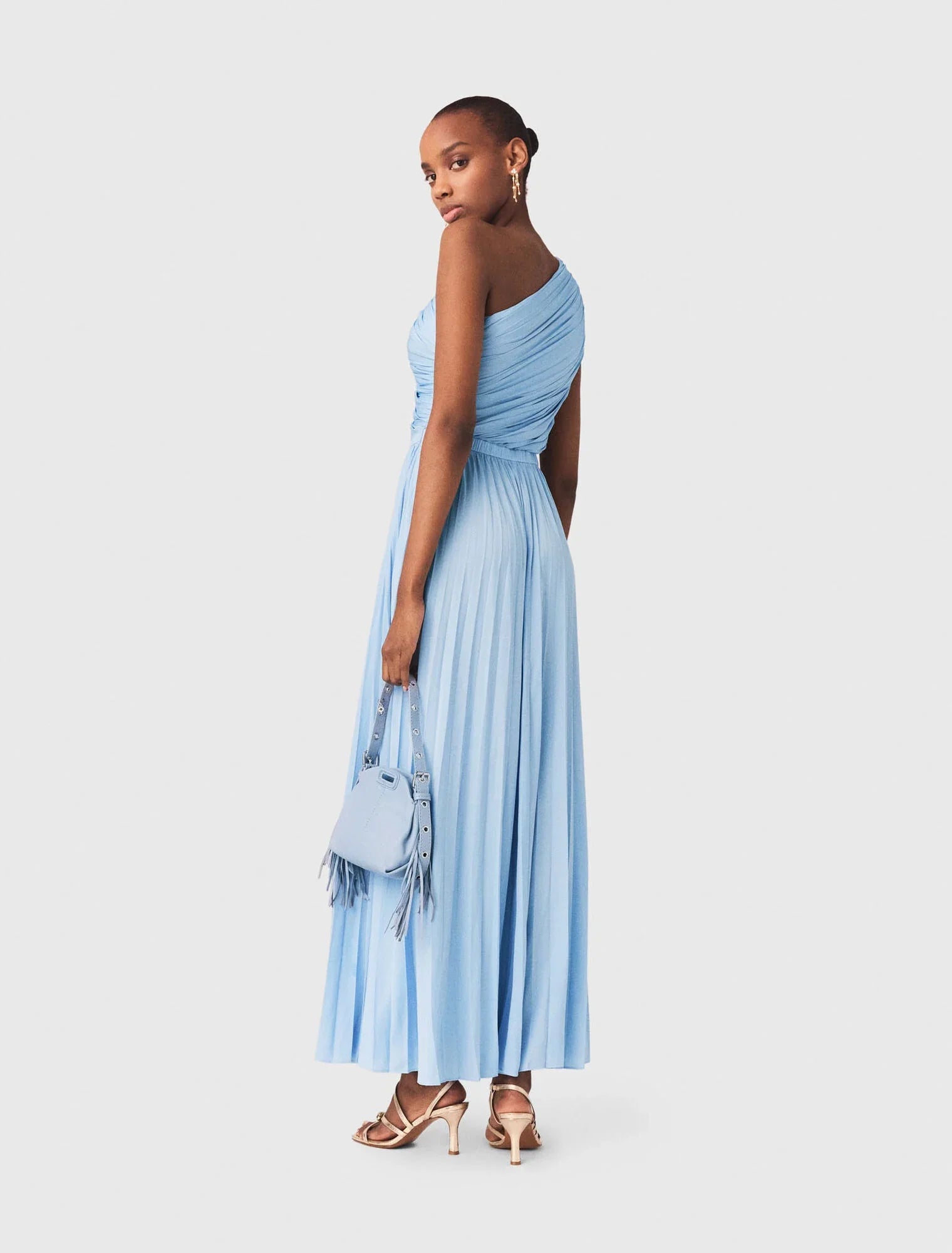 Asymmetrical Pleated Maxi Dress Blue Sky
