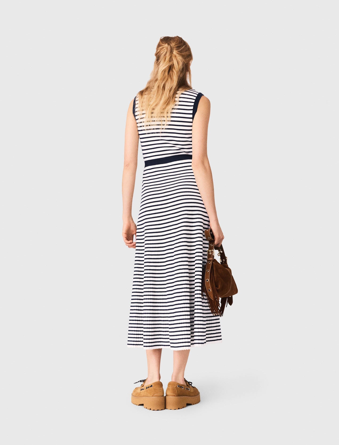 Breton Stripe Knit Maxi Dress ECRU/NAVY BLUE