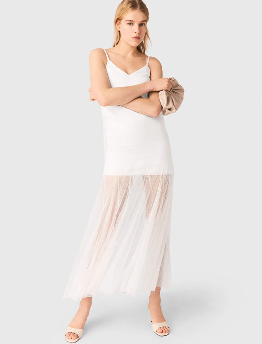 Taffeta And Lace Dress White