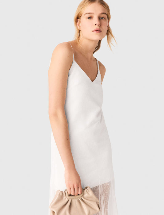 Taffeta And Lace Dress White