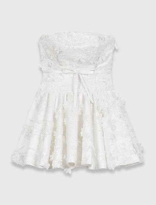 Short Embroidered Bustier Dress White