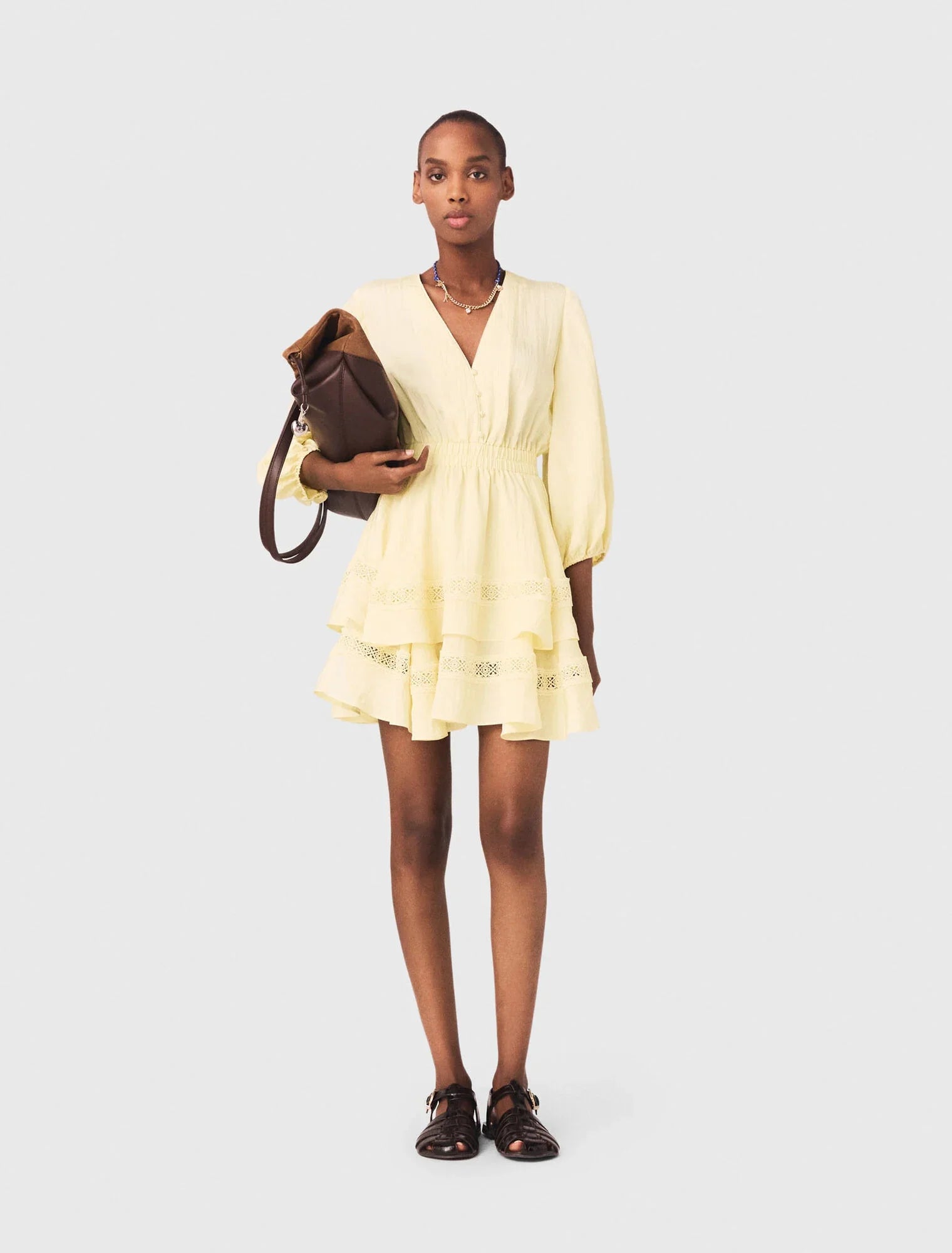 Short Ruffled Dress Pale Yellow