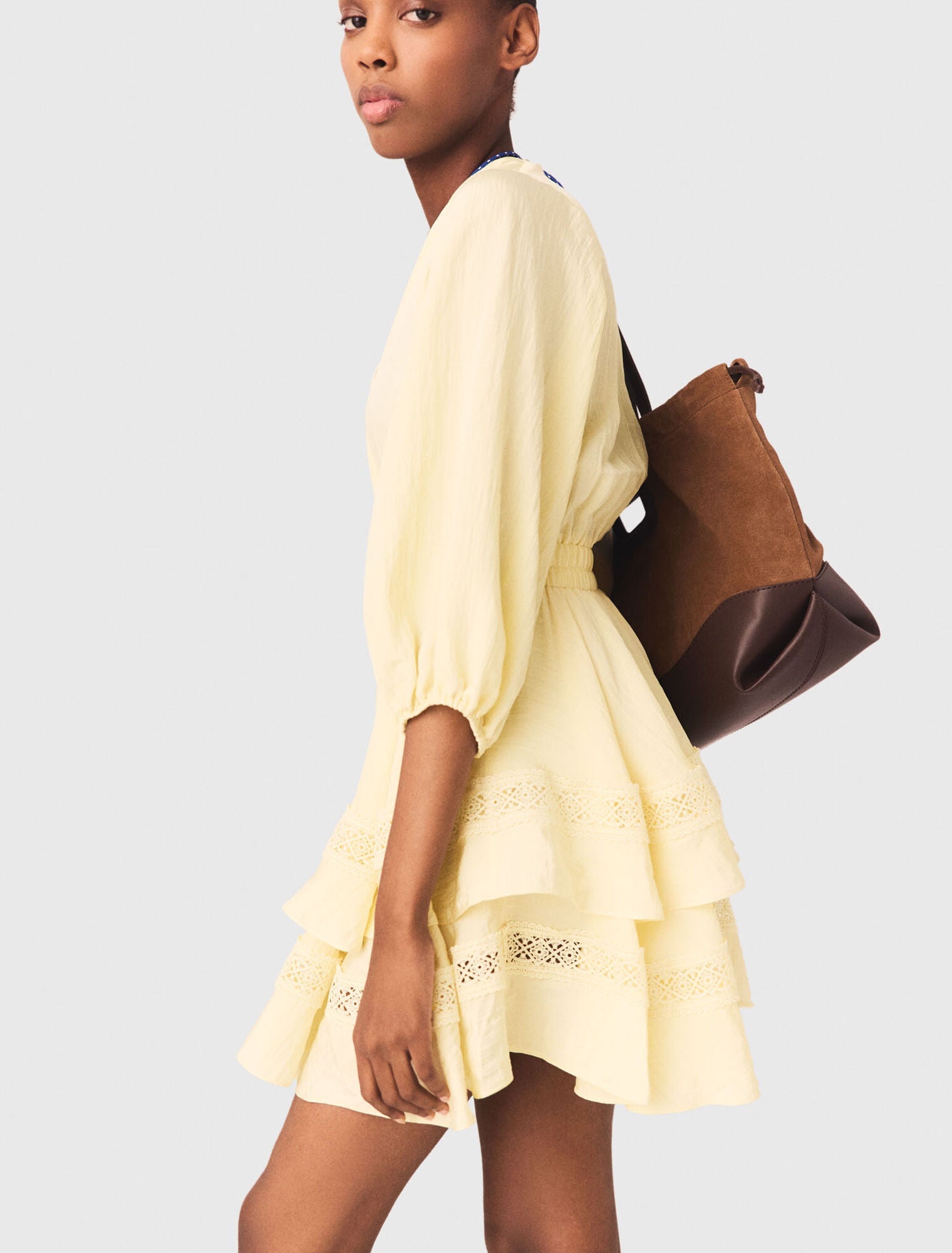 Short Ruffled Dress Pale Yellow