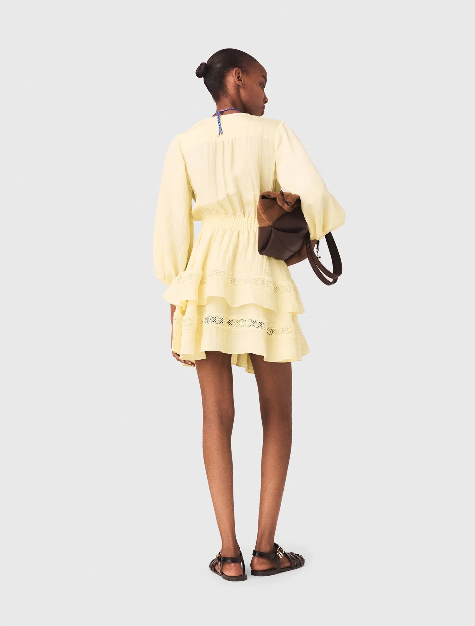 Short Ruffled Dress Pale Yellow