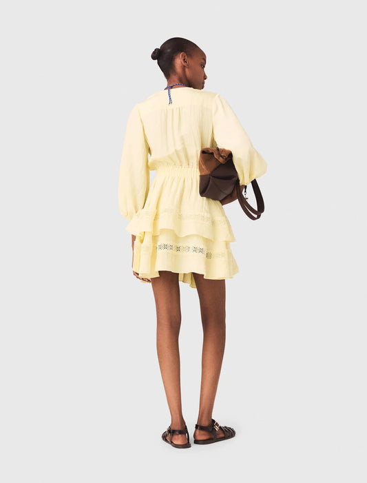 Short Ruffled Dress Pale Yellow
