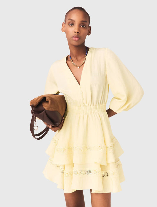 Short Ruffled Dress Pale Yellow