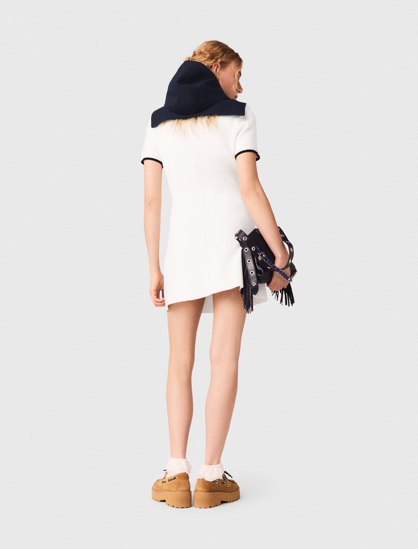 Short Dress With Contrasting Trim Ecru