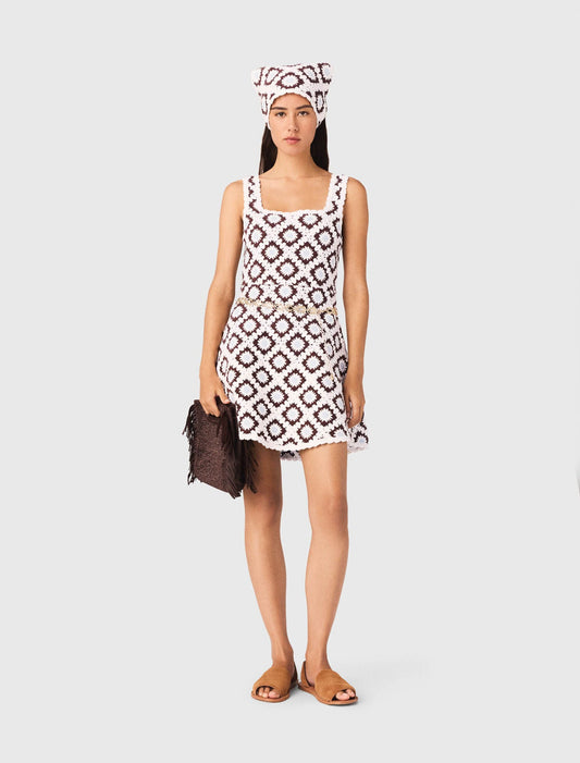 Floral Crochet Dress Brown/Blue