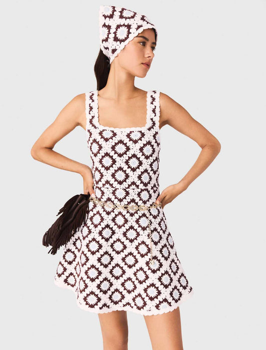 Floral Crochet Dress Brown/Blue