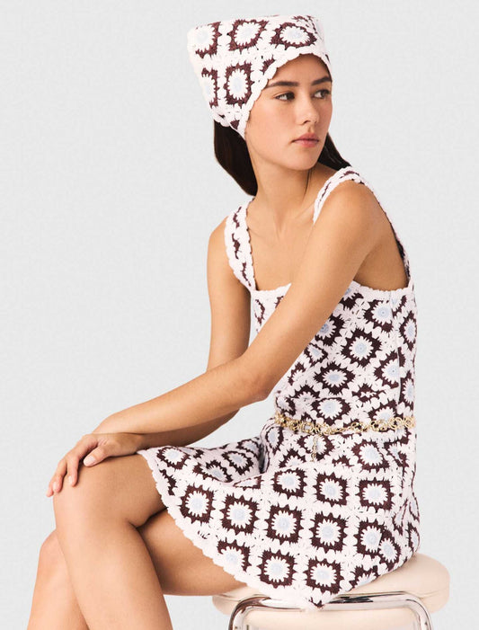 Floral Crochet Dress Brown/Blue