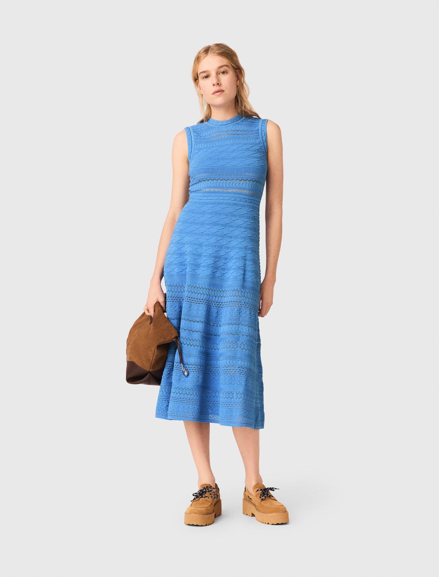 Pointelle Knit Maxi Dress BLUE