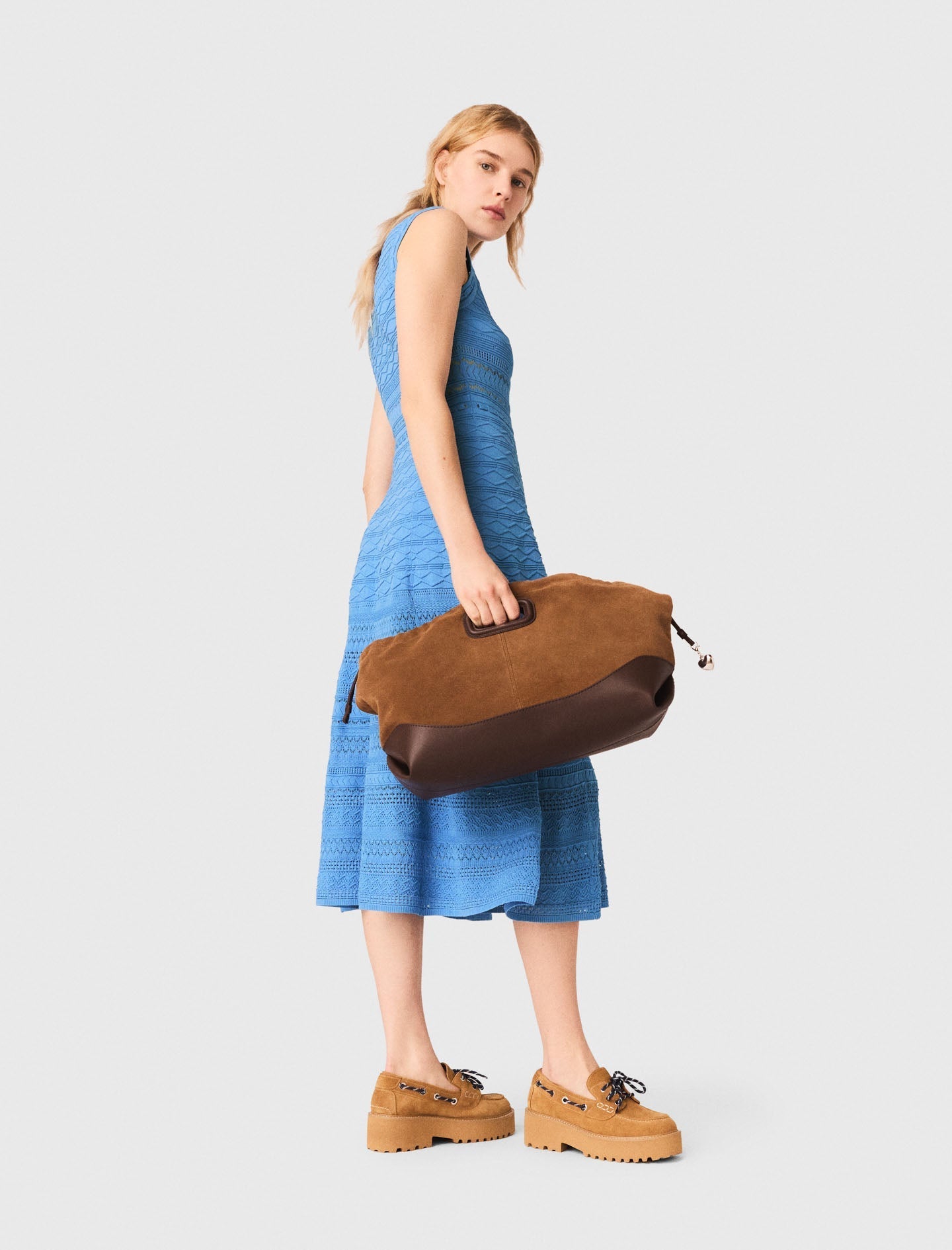 Pointelle Knit Maxi Dress BLUE