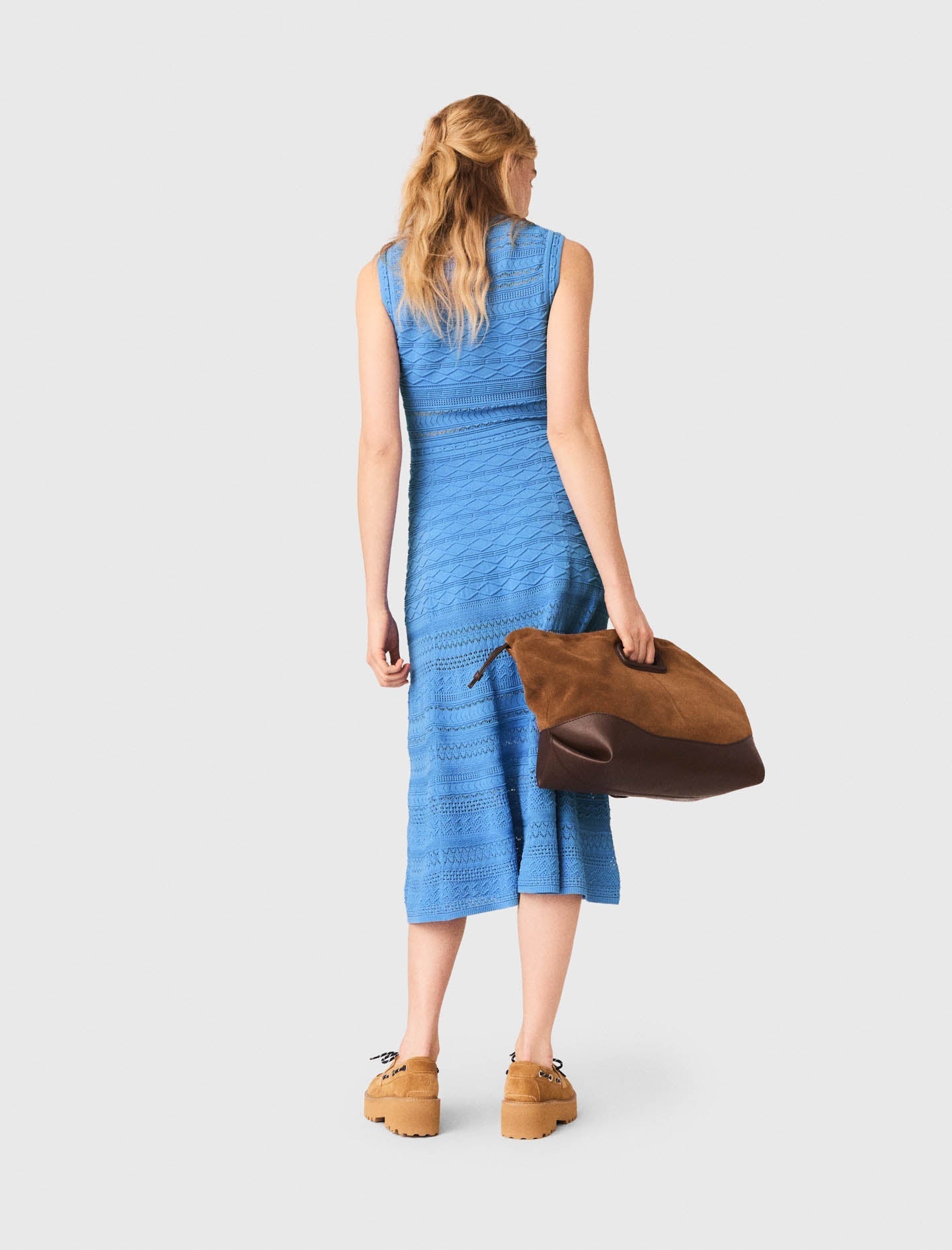 Pointelle Knit Maxi Dress BLUE