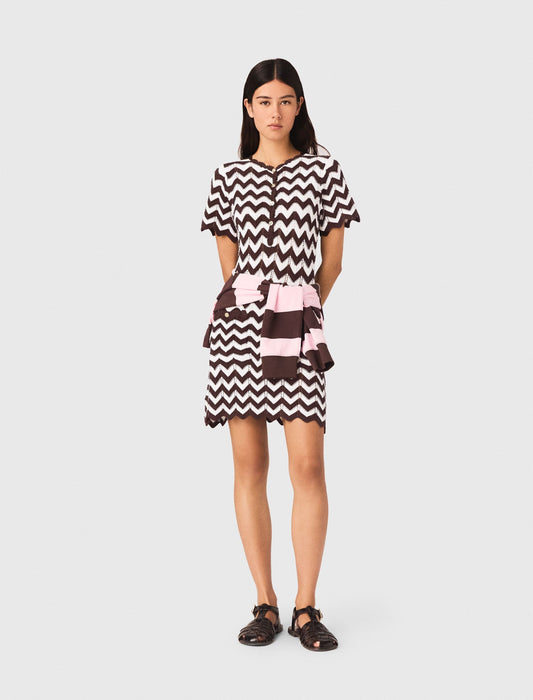 Zigzag Crochet Dress Brown/White