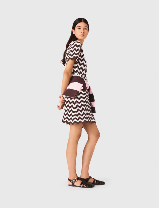Zigzag Crochet Dress Brown/White