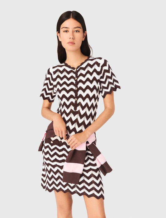 Zigzag Crochet Dress Brown/White