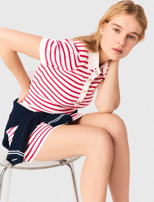 Striped Polo Dress Red