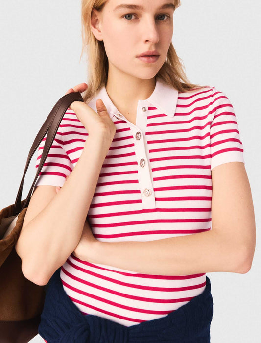Striped Polo Dress Red