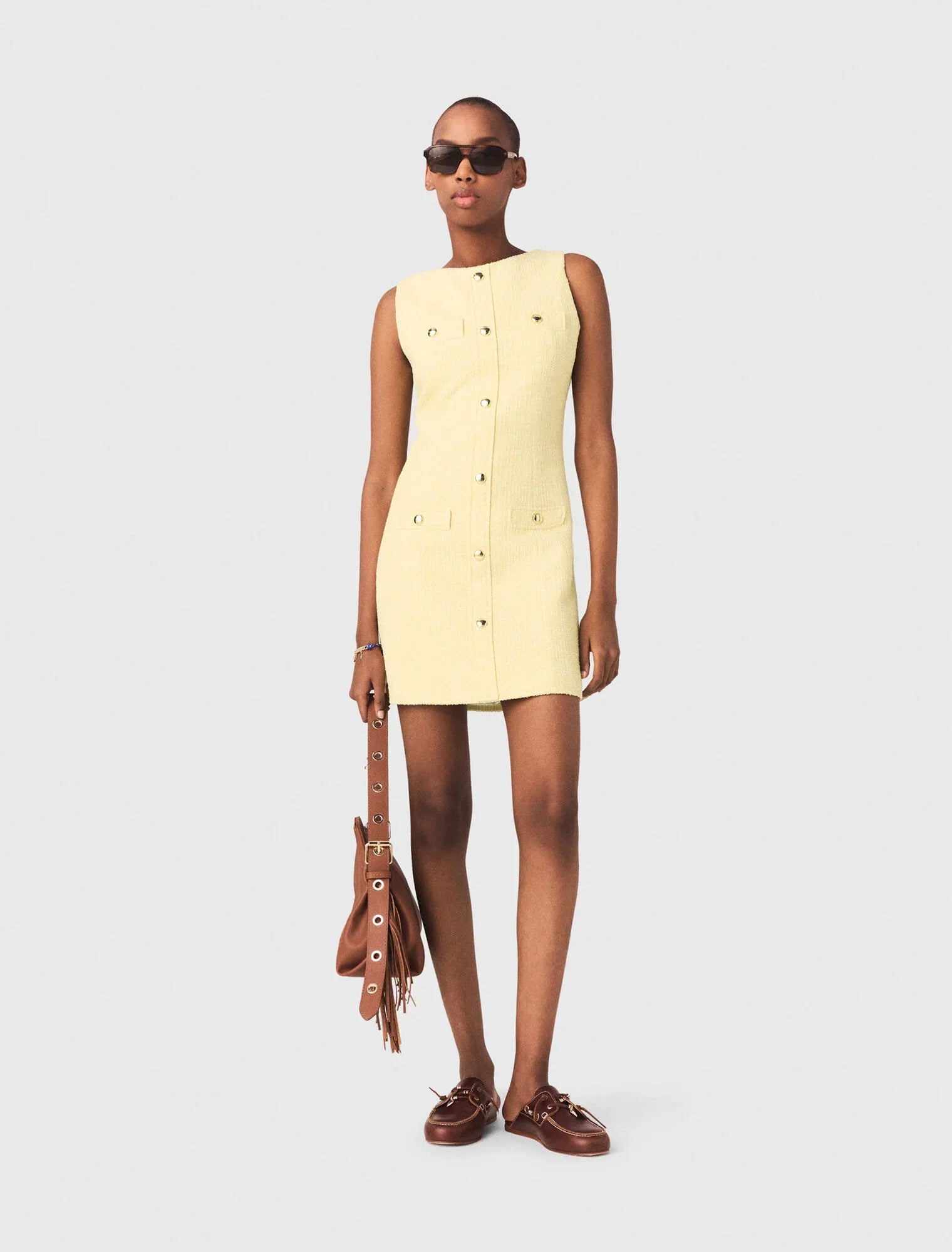 Short Tweed Dress Pale Yellow