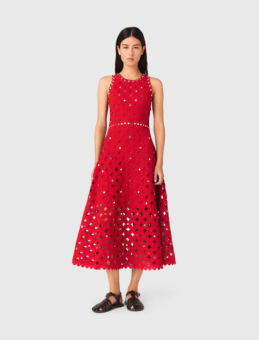 Mirrored Crochet Dress Red